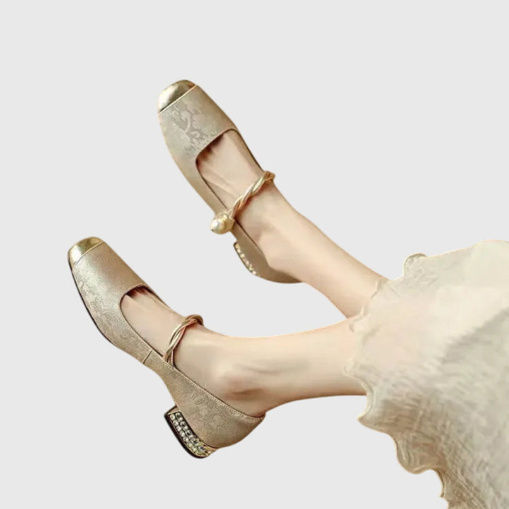 Courtney | Mary Jane Shoes with Embellished Heel and Twisted Strap