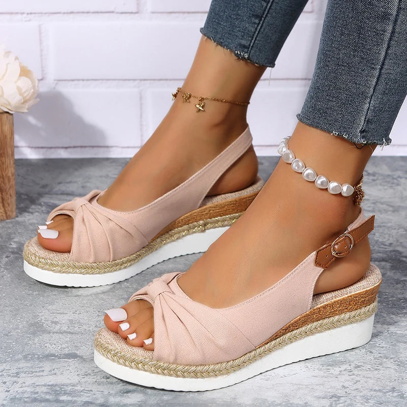 Courtney | Orthopedic Wedge Sandals with Slingback Strap and Bow Detail