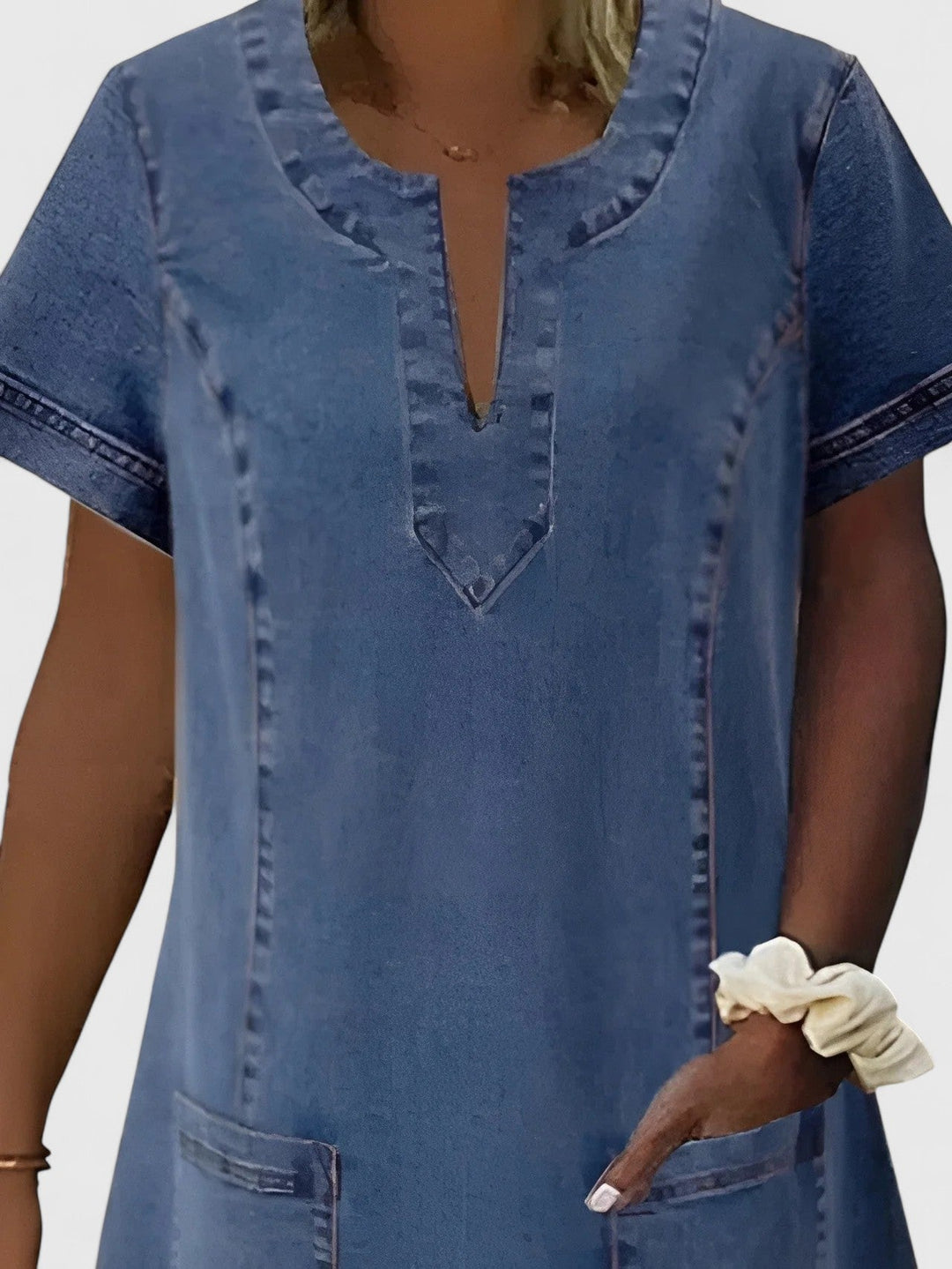 Darlene | Denim Mini Dress with V Neck and Short Sleeves