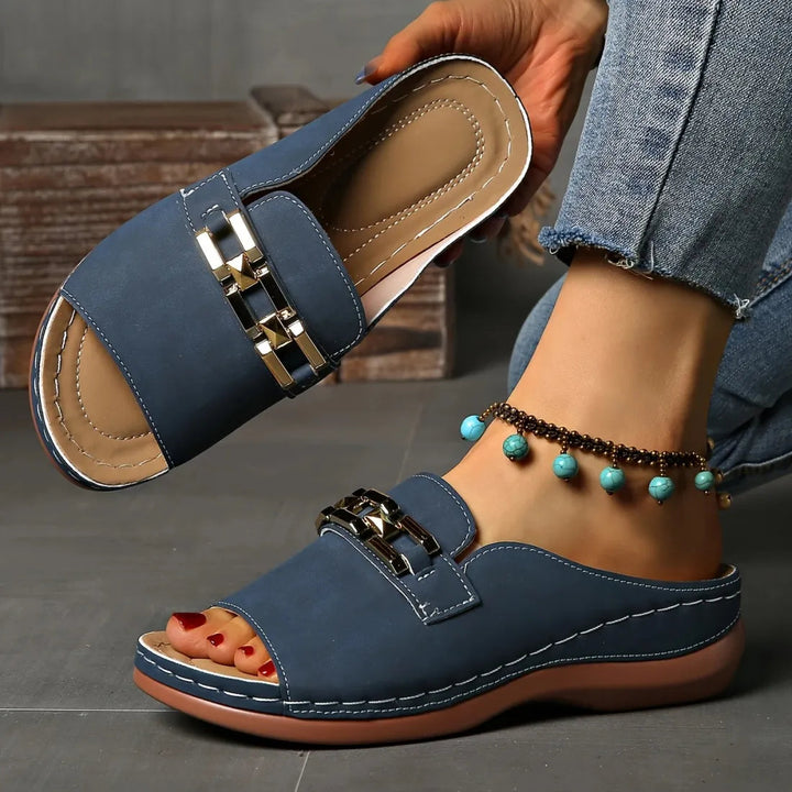 Deborah | Orthopedic Sandals with Slip On and Gold Buckle