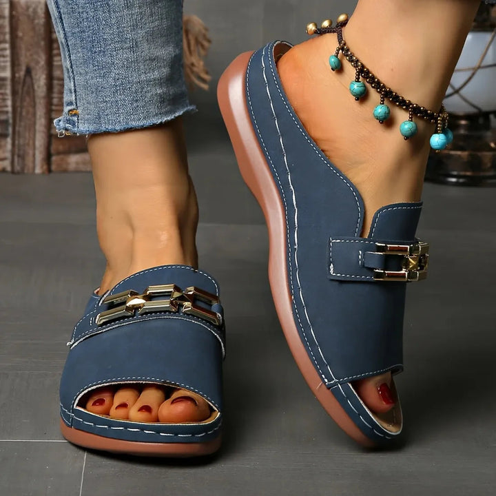 Deborah | Orthopedic Sandals with Slip On and Gold Buckle