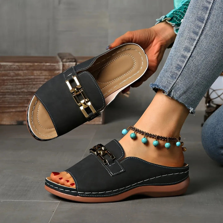 Deborah | Orthopedic Sandals with Slip On and Gold Buckle