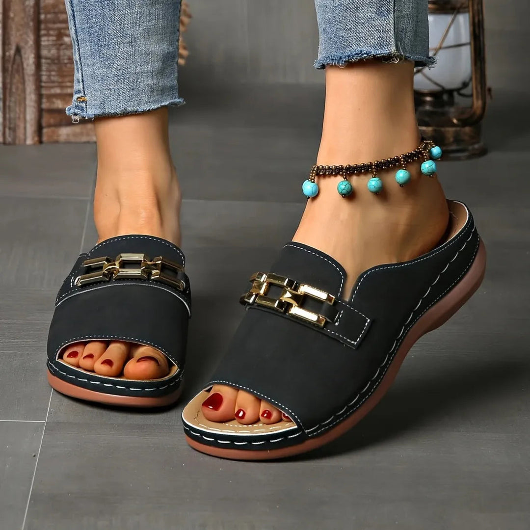 Deborah | Orthopedic Sandals with Slip On and Gold Buckle