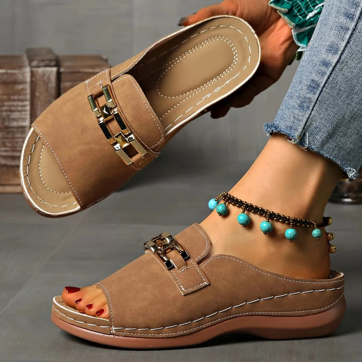Deborah | Orthopedic Sandals with Slip On and Gold Buckle