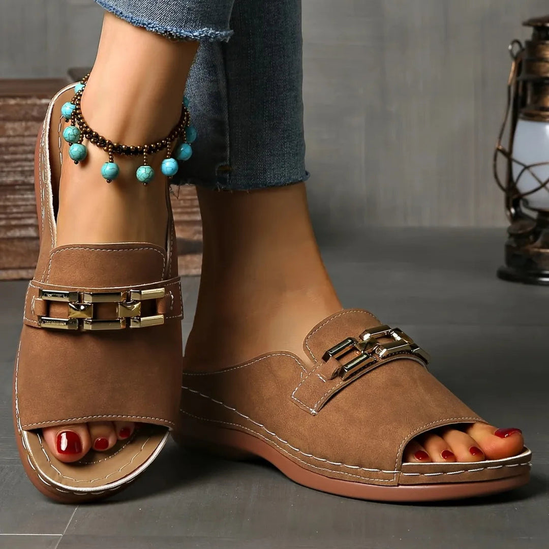 Deborah | Orthopedic Sandals with Slip On and Gold Buckle