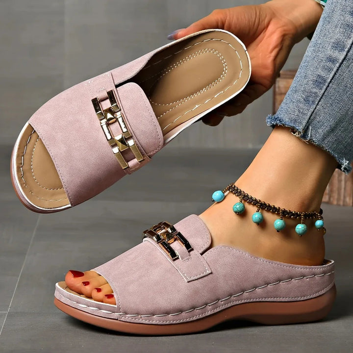 Deborah | Orthopedic Sandals with Slip On and Gold Buckle