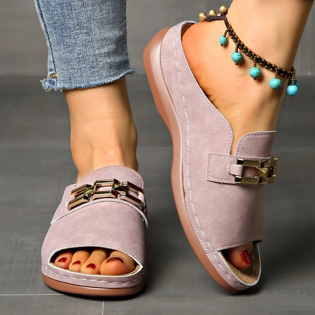 Deborah | Orthopedic Sandals with Slip On and Gold Buckle