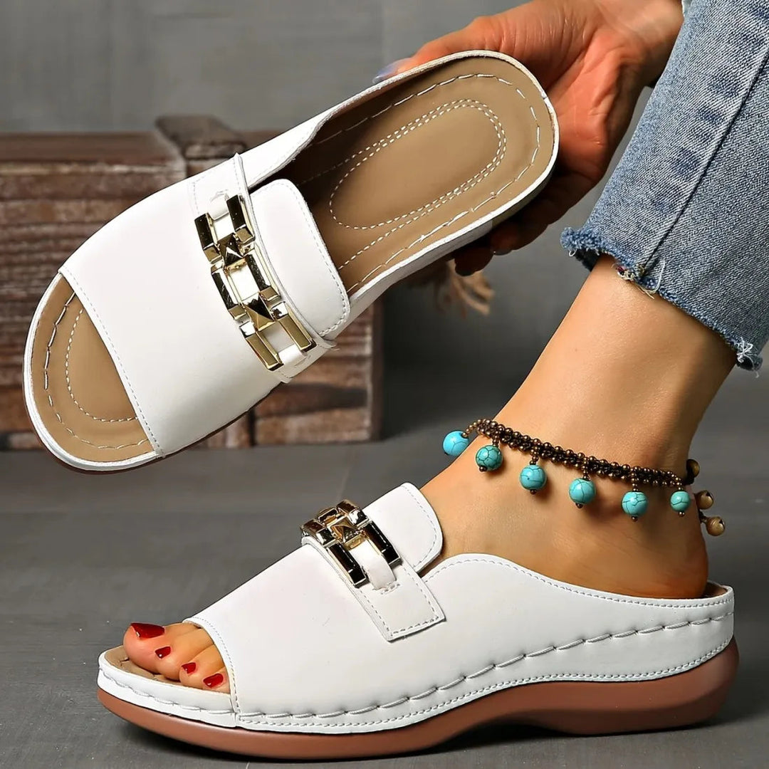 Deborah | Orthopedic Sandals with Slip On and Gold Buckle