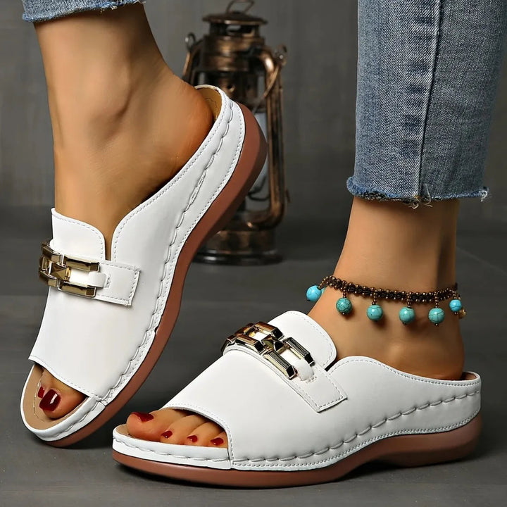 Deborah | Orthopedic Sandals with Slip On and Gold Buckle