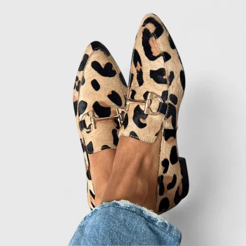 Debra | Leopard Print Loafers with Horsebit Detail and Pointed Toe