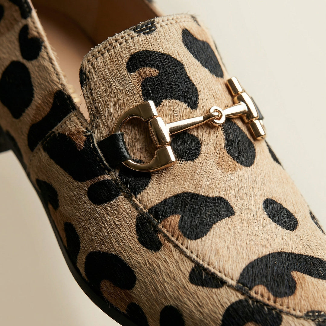 Debra | Leopard Print Loafers with Horsebit Detail and Pointed Toe