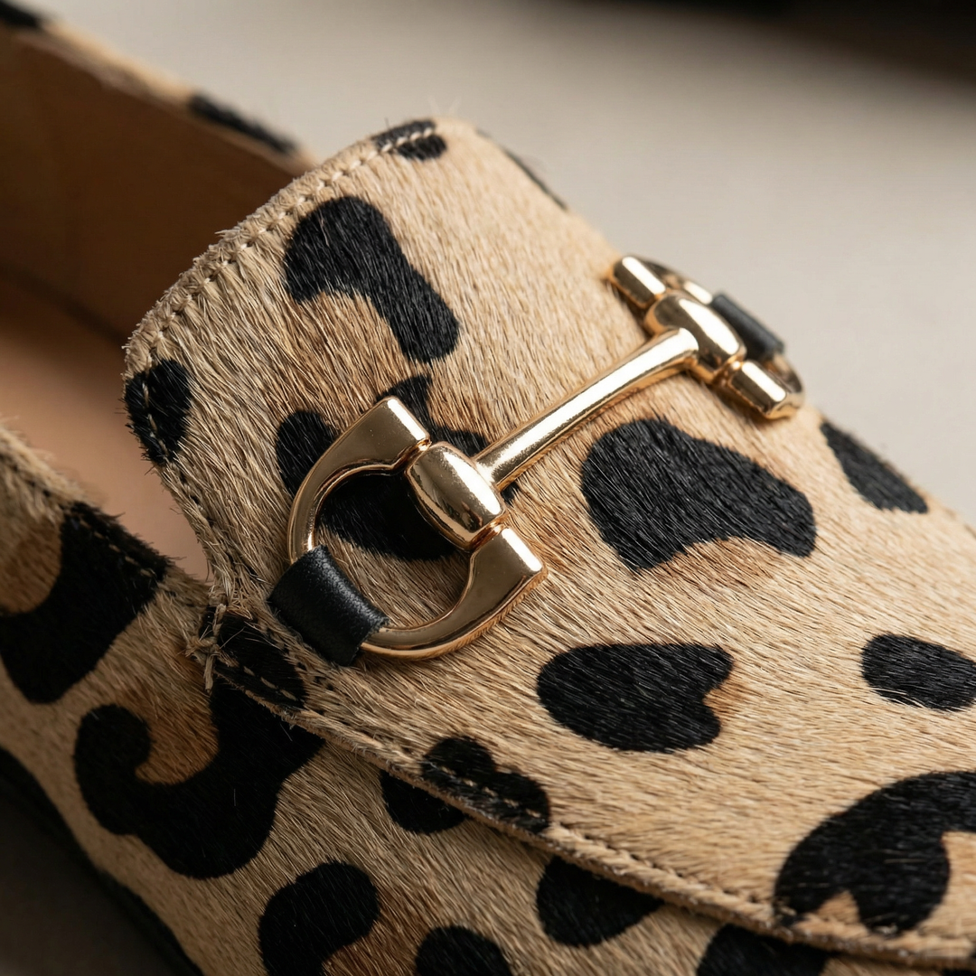 Debra | Leopard Print Loafers with Horsebit Detail and Pointed Toe