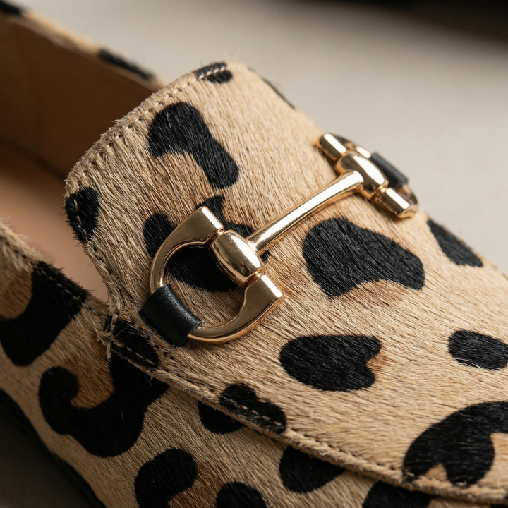 Debra | Leopard Print Loafers with Horsebit Detail and Pointed Toe