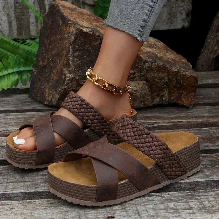 Debra | Platform Sandals with Braided Straps and Cross Straps