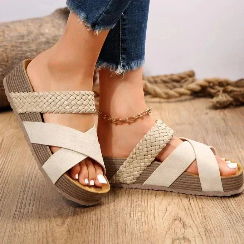 Debra | Platform Sandals with Braided Straps and Cross Straps