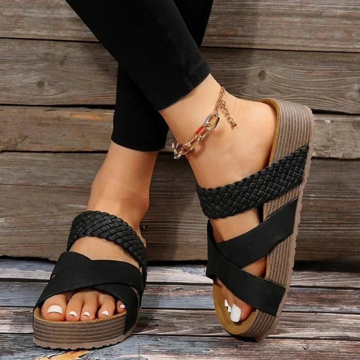 Debra | Platform Sandals with Braided Straps and Cross Straps