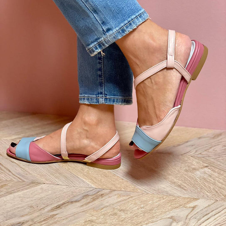 Diane | Color Block Flat Sandals with Open Toe and Ankle Strap