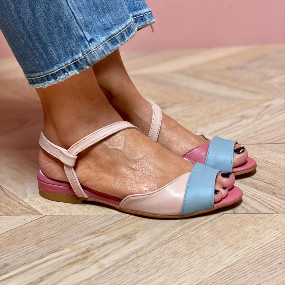 Diane | Color Block Flat Sandals with Open Toe and Ankle Strap