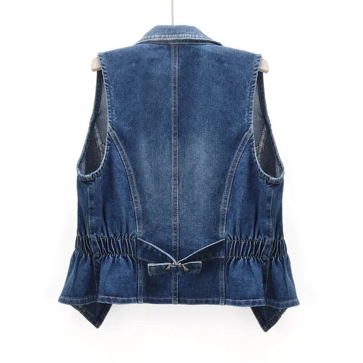 Dolores | Denim Vest with Lapel Collar and Gathered Waist