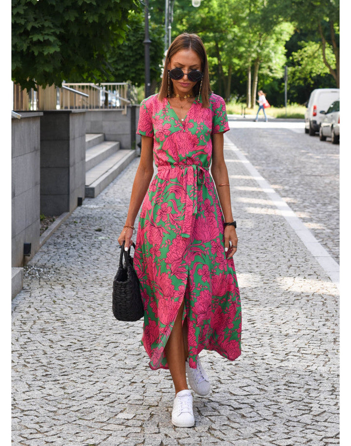 Dolores | Floral Midi Wrap Dress with V Neck and Flutter Sleeves