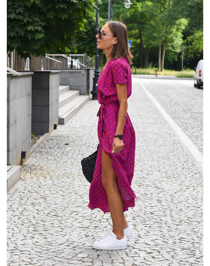 Dolores | Floral Midi Wrap Dress with V Neck and Flutter Sleeves