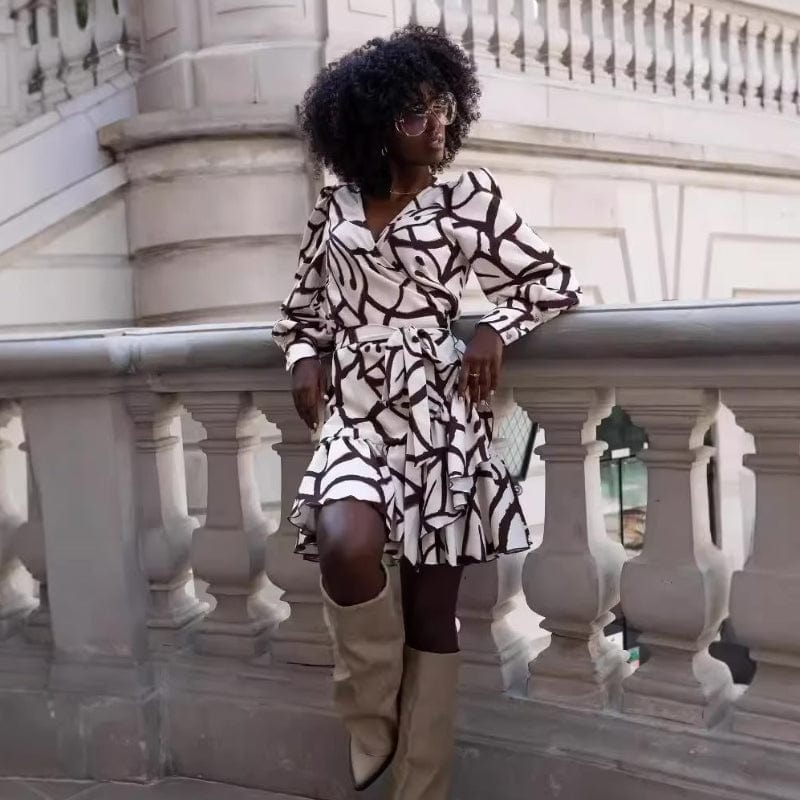 Dolores | Mini Wrap Dress with V Neck and Ruffle Hem