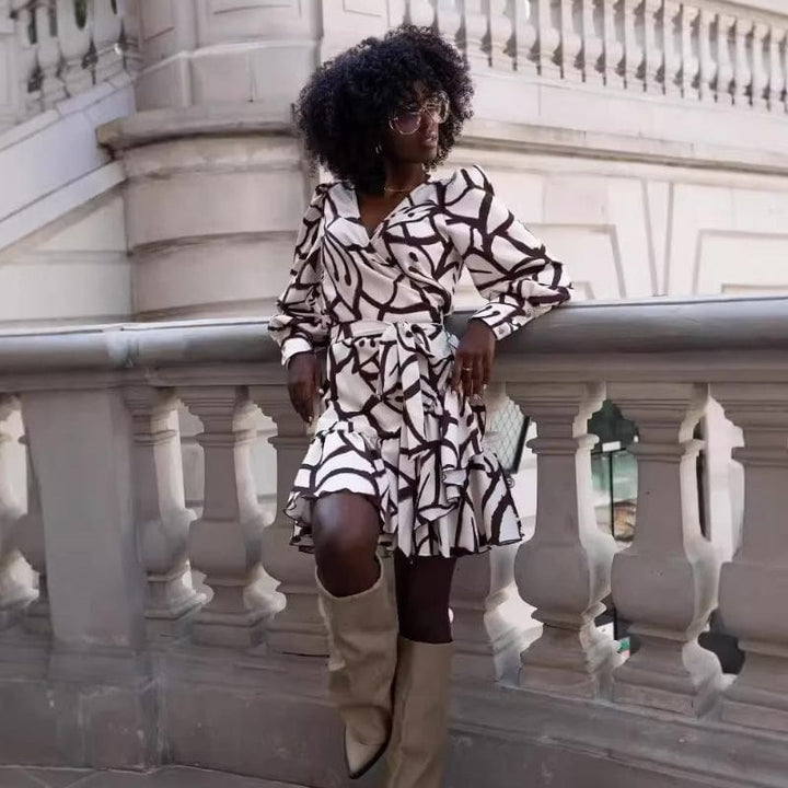 Dolores | Mini Wrap Dress with V Neck and Ruffle Hem