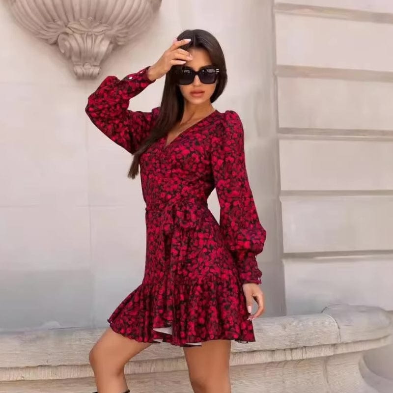 Dolores | Mini Wrap Dress with V Neck and Ruffle Hem