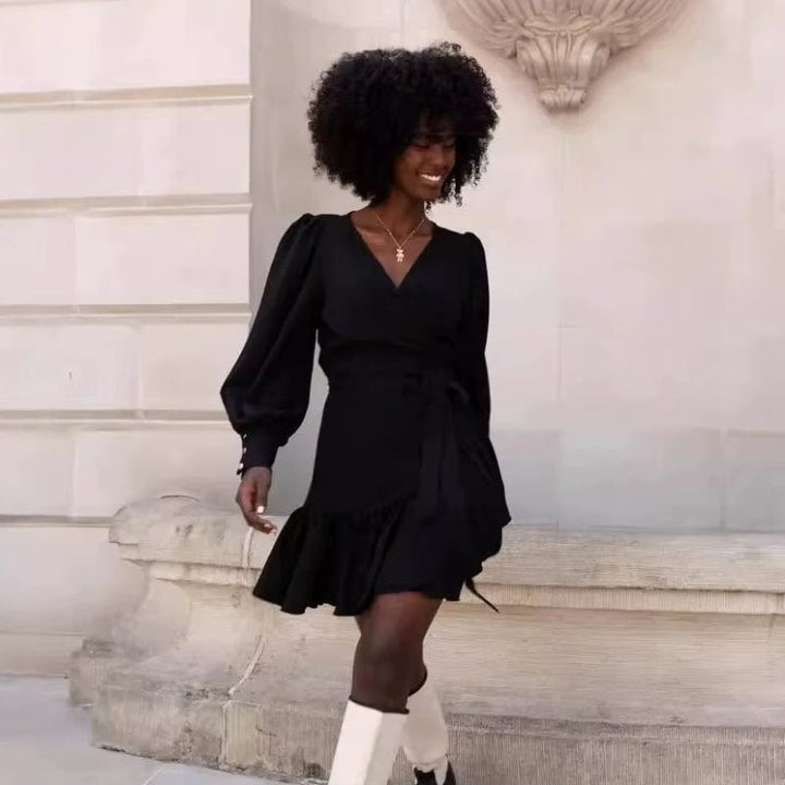 Dolores | Mini Wrap Dress with V Neck and Ruffle Hem