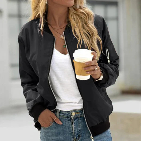 Doris | Bomber Jacket with Zip Front and Ribbed Cuffs