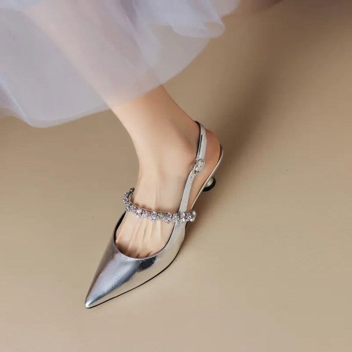 Doris | Slingback Heels with Pointed Toe and Crystal Strap