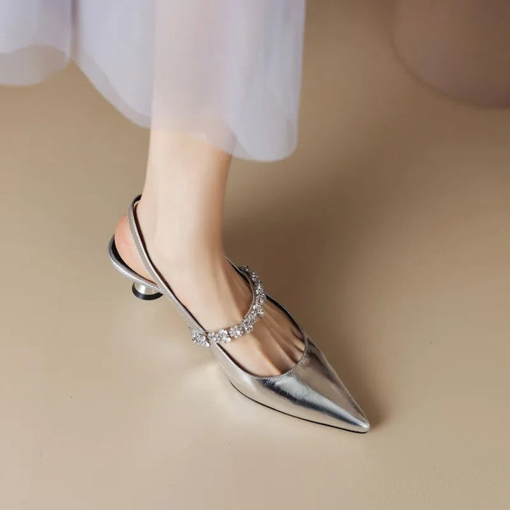 Doris | Slingback Heels with Pointed Toe and Crystal Strap