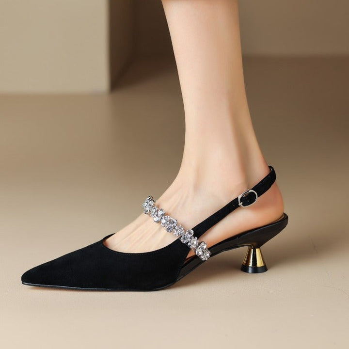 Doris | Slingback Heels with Pointed Toe and Crystal Strap