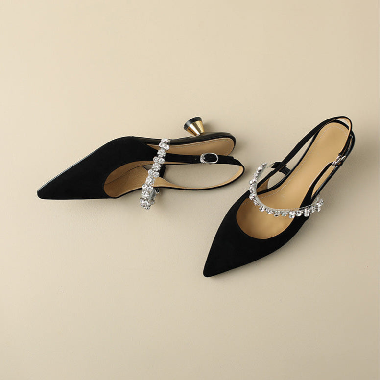 Doris | Slingback Heels with Pointed Toe and Crystal Strap