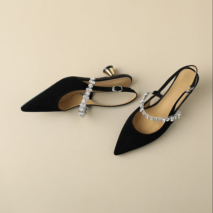 Doris | Slingback Heels with Pointed Toe and Crystal Strap