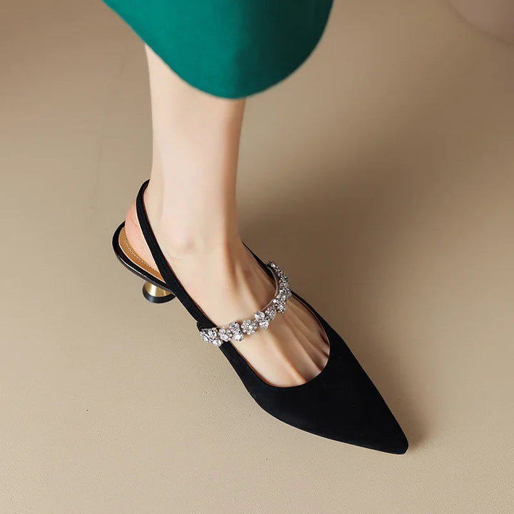 Doris | Slingback Heels with Pointed Toe and Crystal Strap