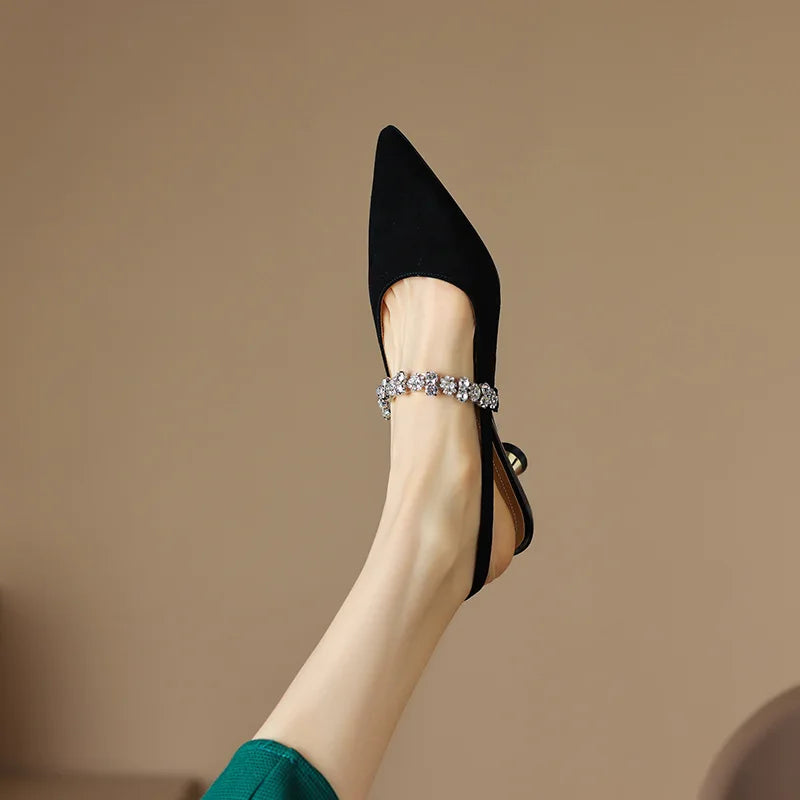 Doris | Slingback Heels with Pointed Toe and Crystal Strap