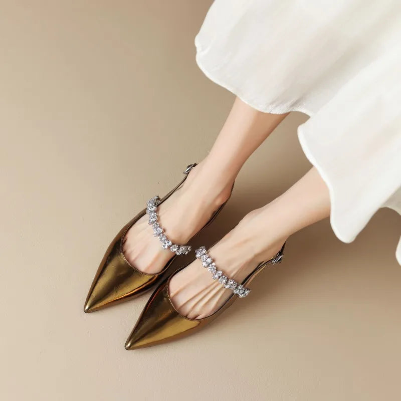 Doris | Slingback Heels with Pointed Toe and Crystal Strap