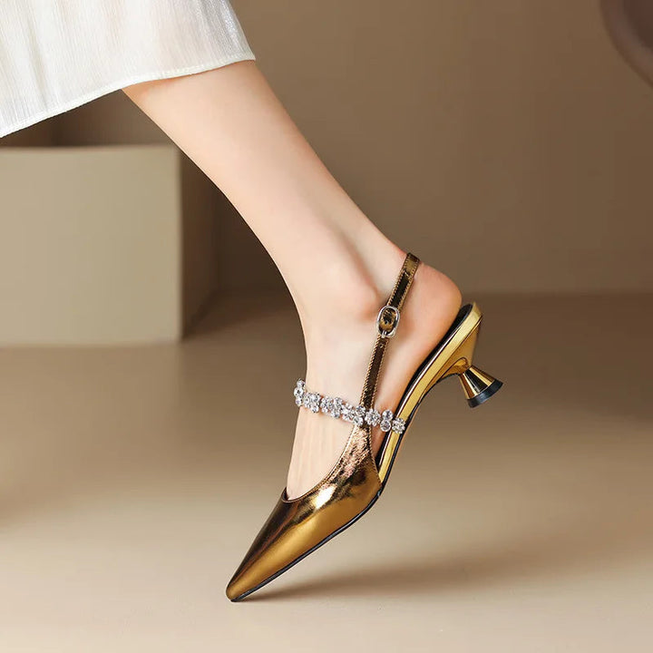 Doris | Slingback Heels with Pointed Toe and Crystal Strap