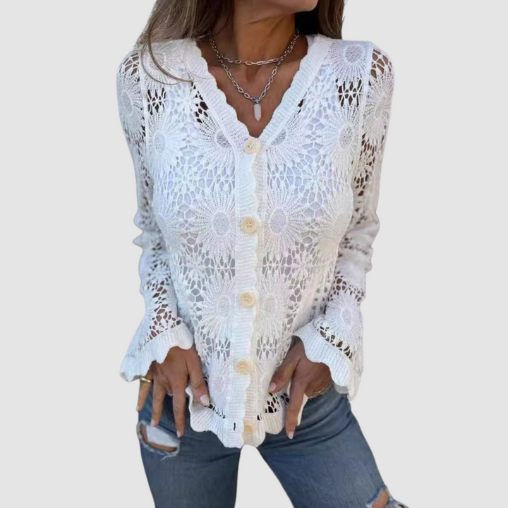 Edna | Crochet Lace Cardigan with V Neck and Long Sleeves