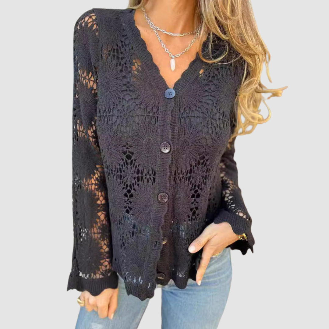 Edna | Crochet Lace Cardigan with V Neck and Long Sleeves