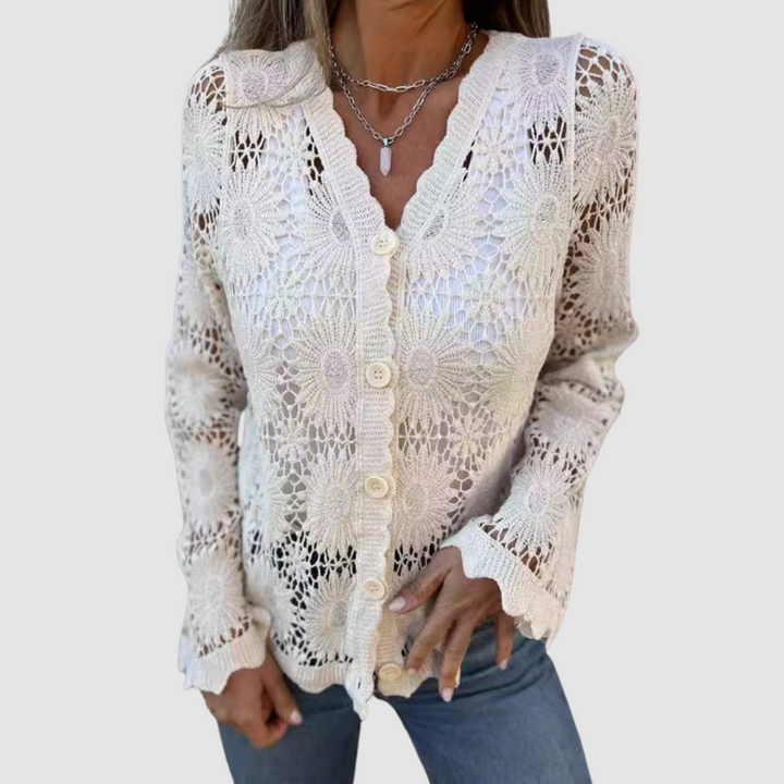Edna | Crochet Lace Cardigan with V Neck and Long Sleeves