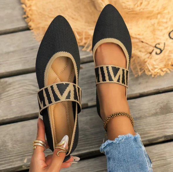 Edna | Pointed Toe Ballet Flats with Elastic Strap