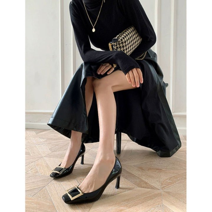 Elsie | Heels with Square Toe and Buckle Detail
