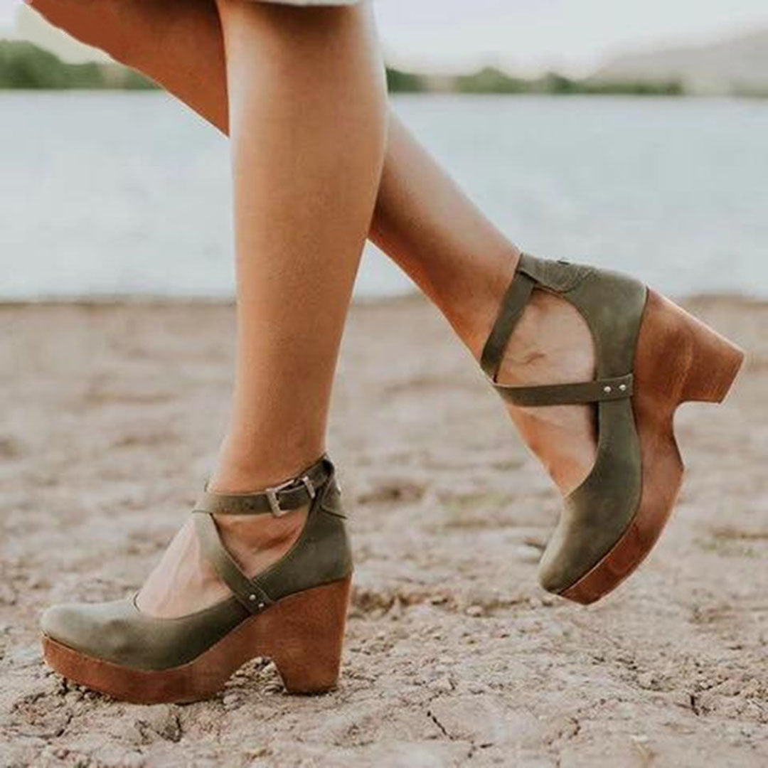 Erin | Clogs with Wedge Heel and Ankle Strap