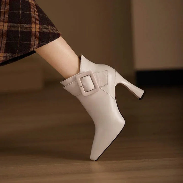 Ethel | Buckle Heeled Boots with Pointed Toe and Ankle Strap