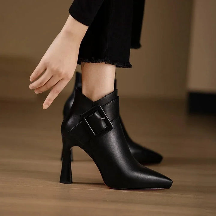 Ethel | Buckle Heeled Boots with Pointed Toe and Ankle Strap