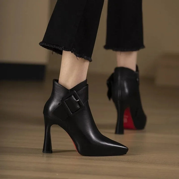 Ethel | Buckle Heeled Boots with Pointed Toe and Ankle Strap