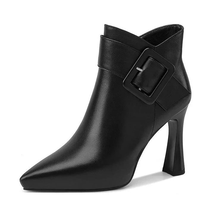 Ethel | Buckle Heeled Boots with Pointed Toe and Ankle Strap