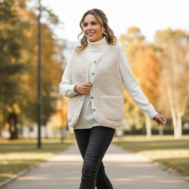 Felicia | Sherpa Vest with V Neck and Button Front